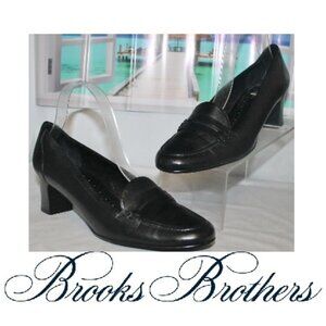 Mint $298 Brooks Brothers Black Leather Heeled Penny Loafers